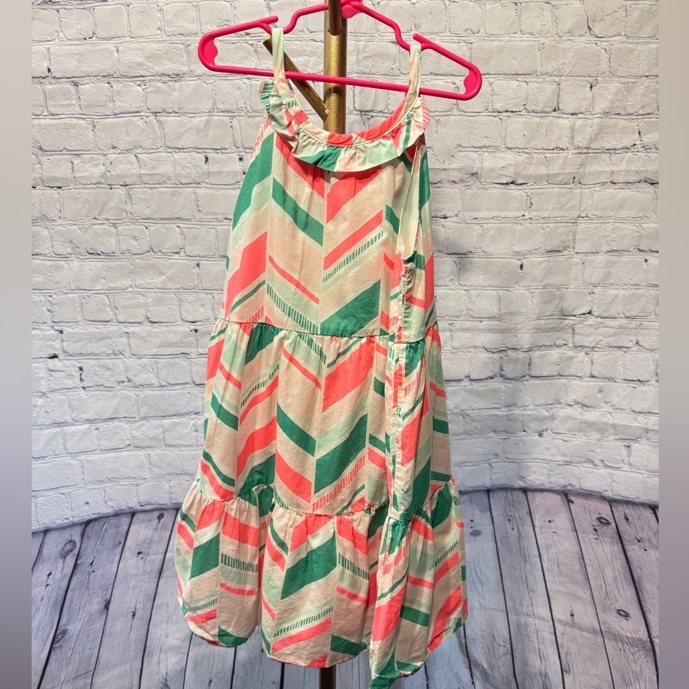 Gymboree Tiered Trapeze Dress Coral Mint Girl’s Size 10 EUC